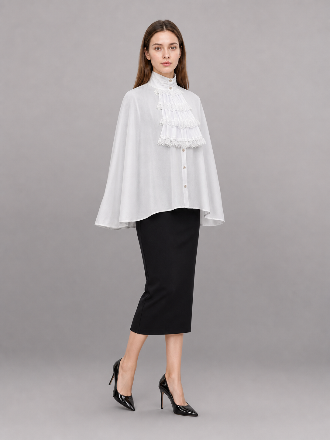 White Blouse with Jabot and Long Sleeves