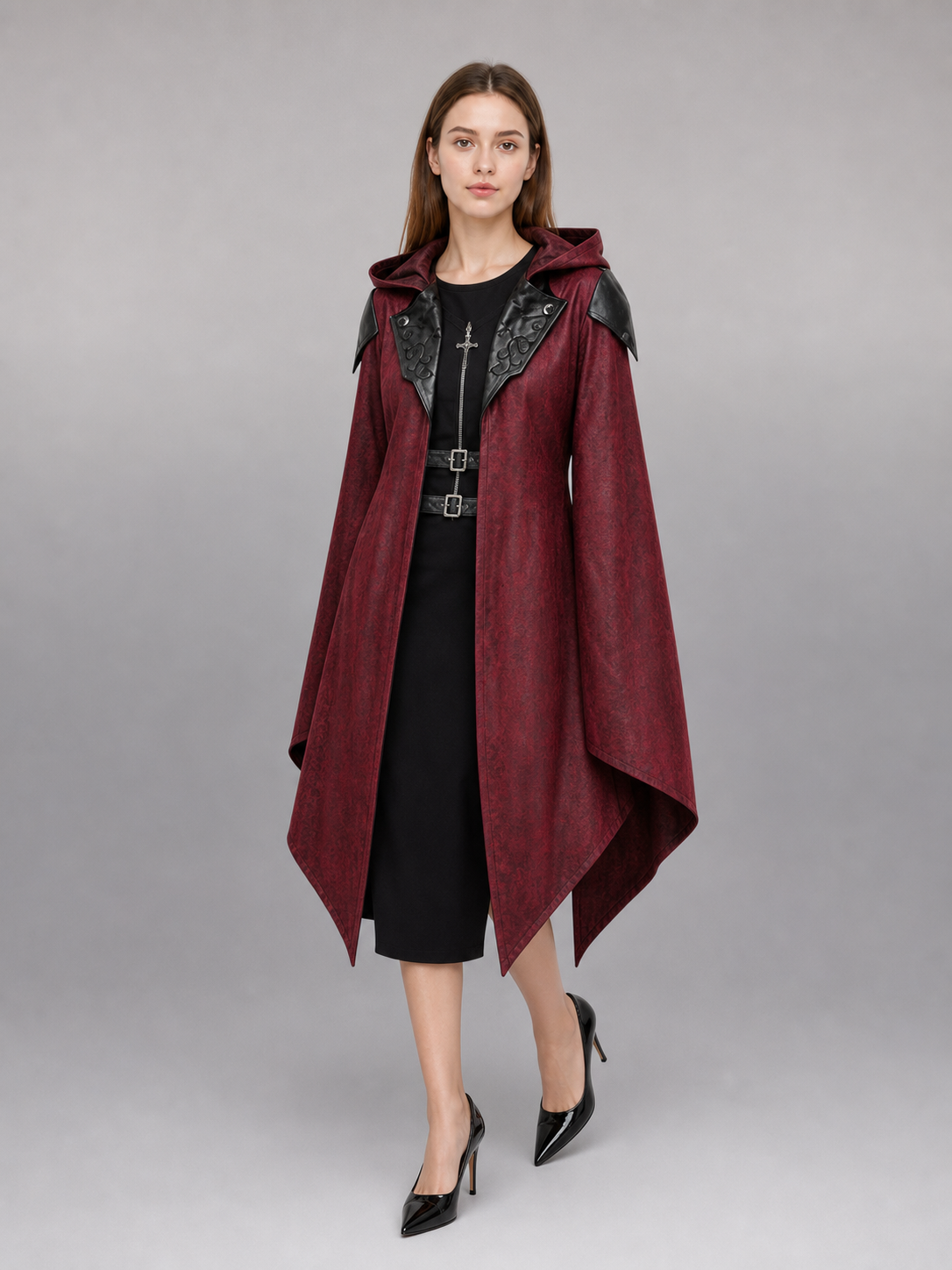 Burgundy Gothic Hooded Costume Cloak