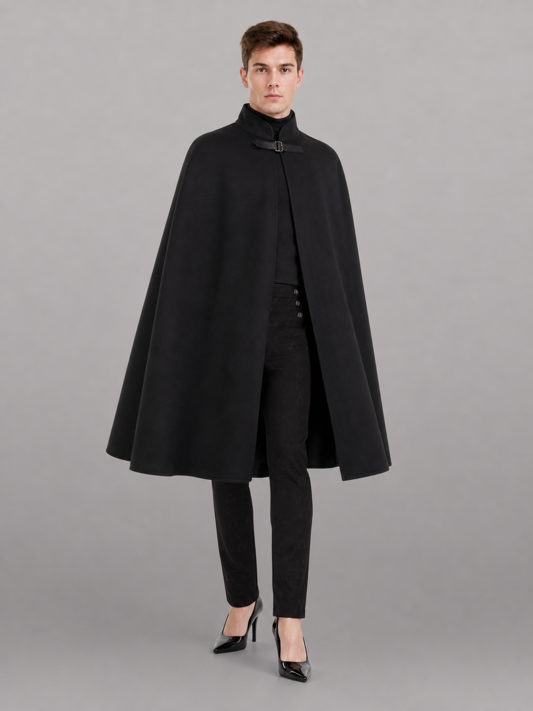 Black high-rise pants with tonal pattern