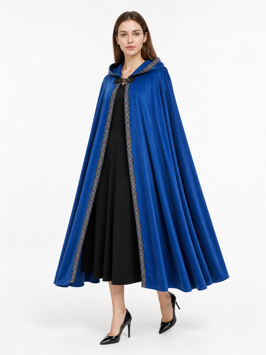 Blue carnival hooded cloak, medieval