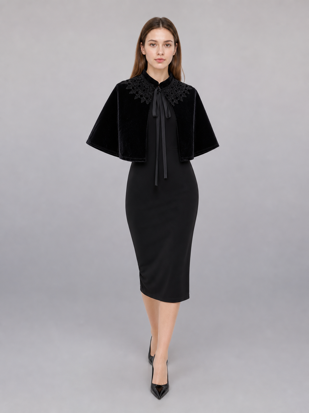 Black costume cape with collar and ties
