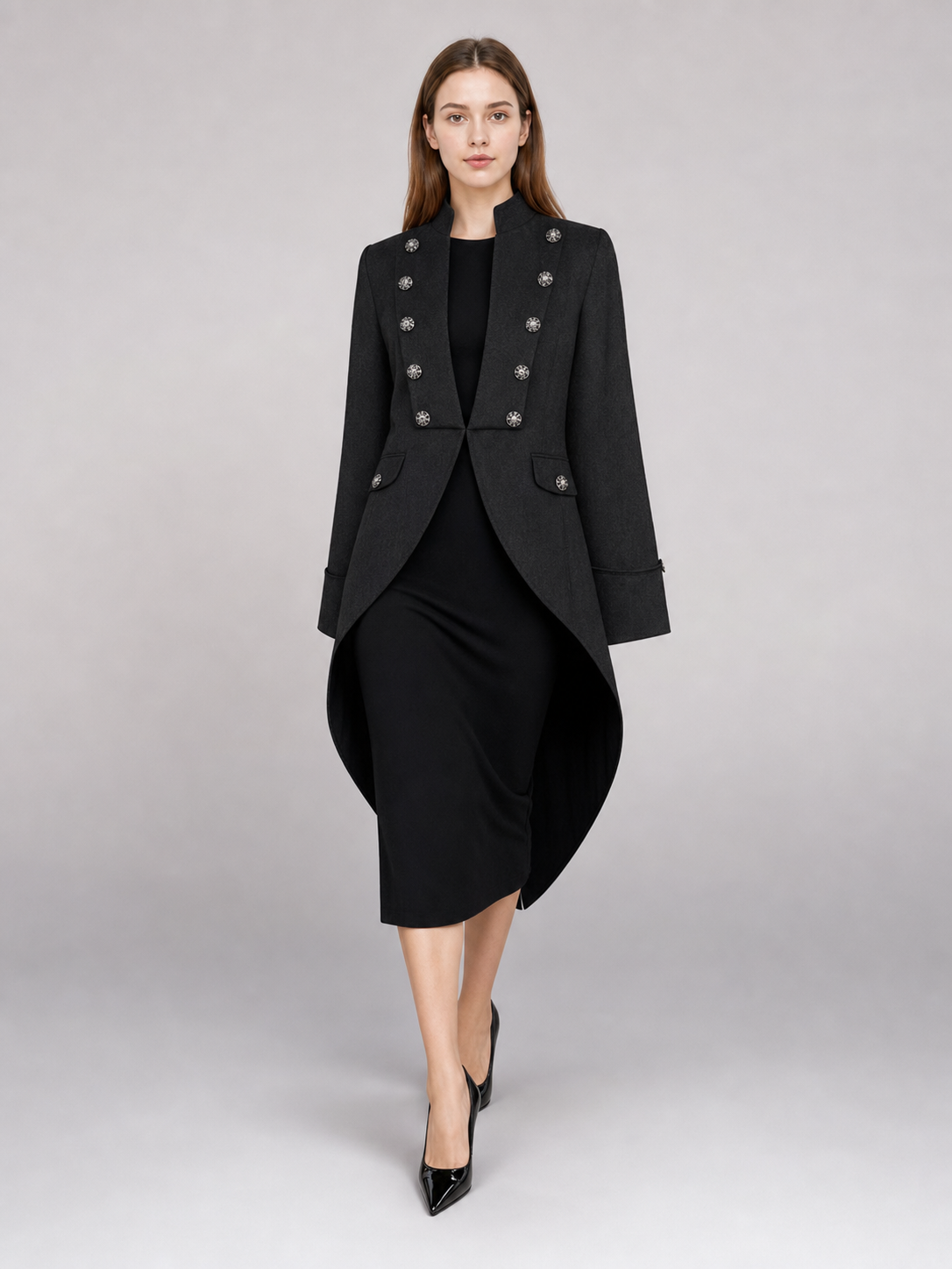 Black carnival tailcoat with a high collar