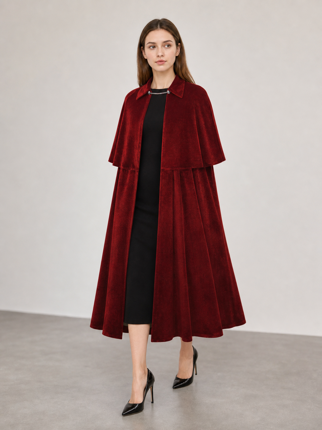 Burgundy Gothic Carnival Cape with Collar