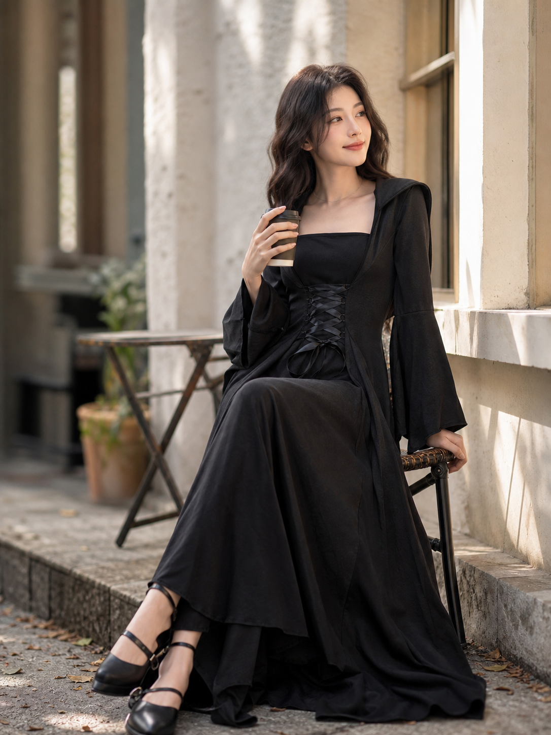 Black Gothic Hooded Dress for Cosplay and Themed Looks