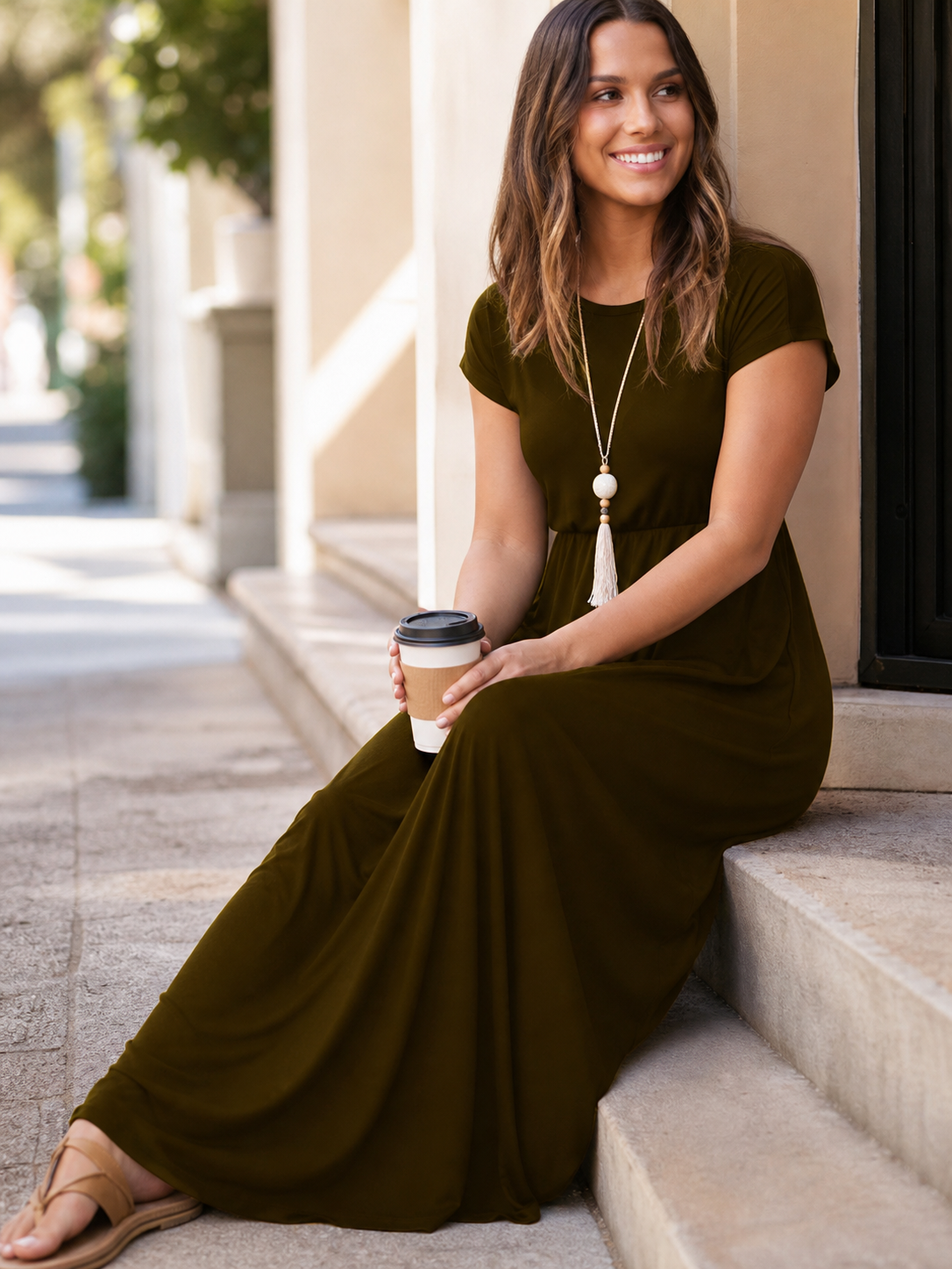 Maxi Dress with a V-Neck and Vertical Texture