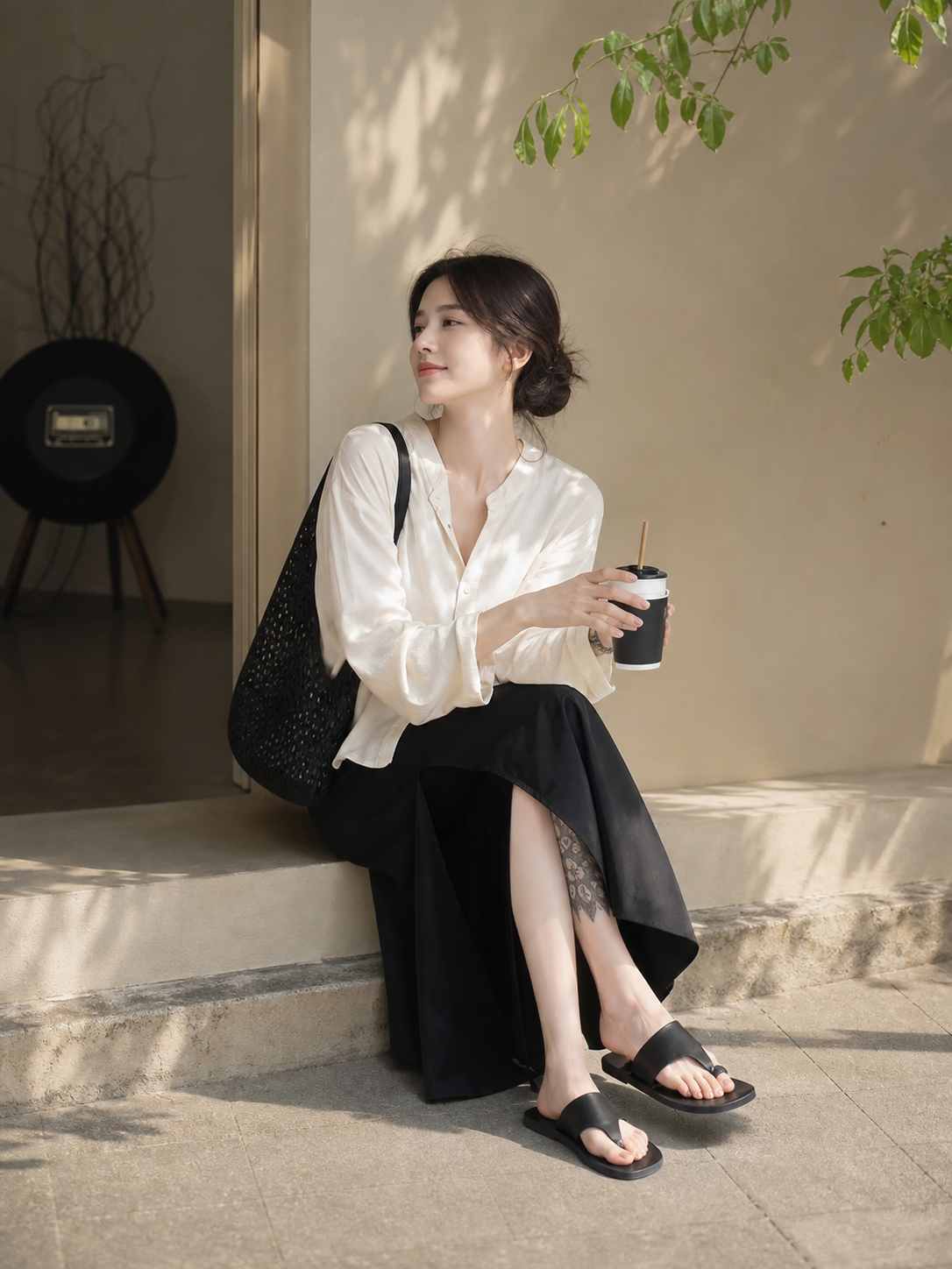 Women's Long Black Straight-Cut Skirt with a Slit