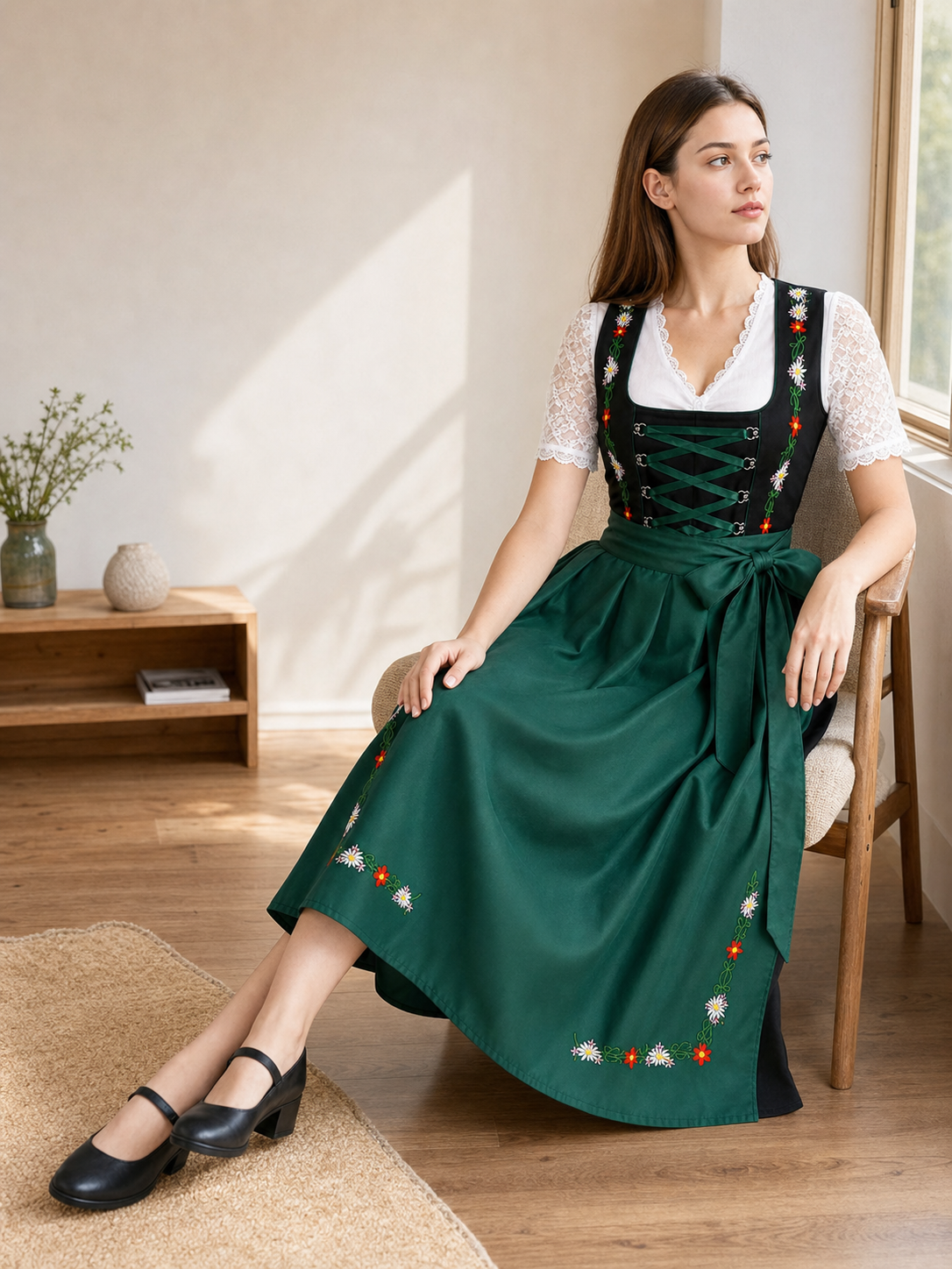 Dirndl-Style Dress with Bodice and Full Skirt