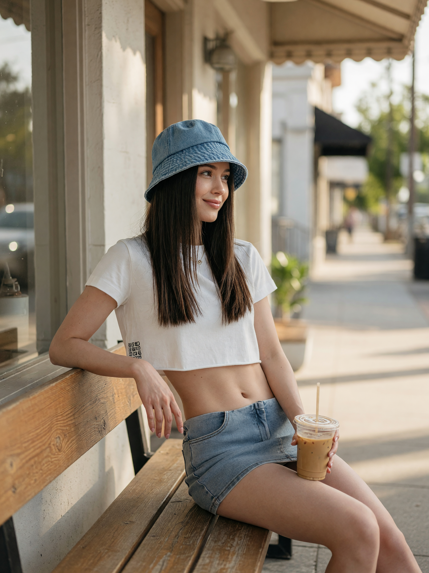 Women's Set: Denim Skirt, Crop Top, and Bucket Hat