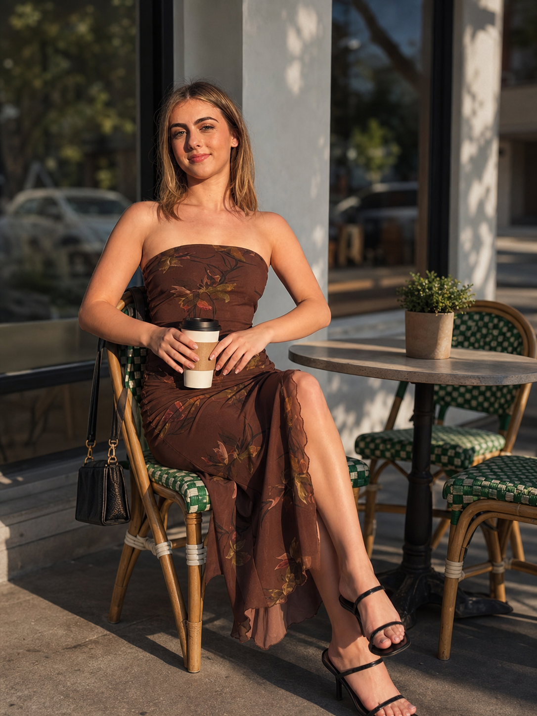 Women’s Strapless Dress with Floral Print and Slit