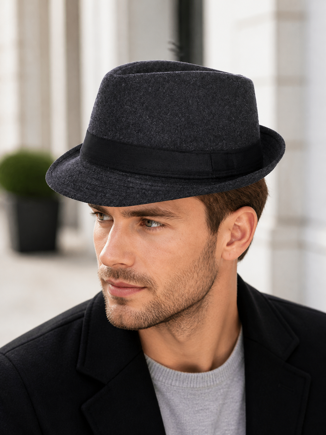Costume fedora hat with black ribbon