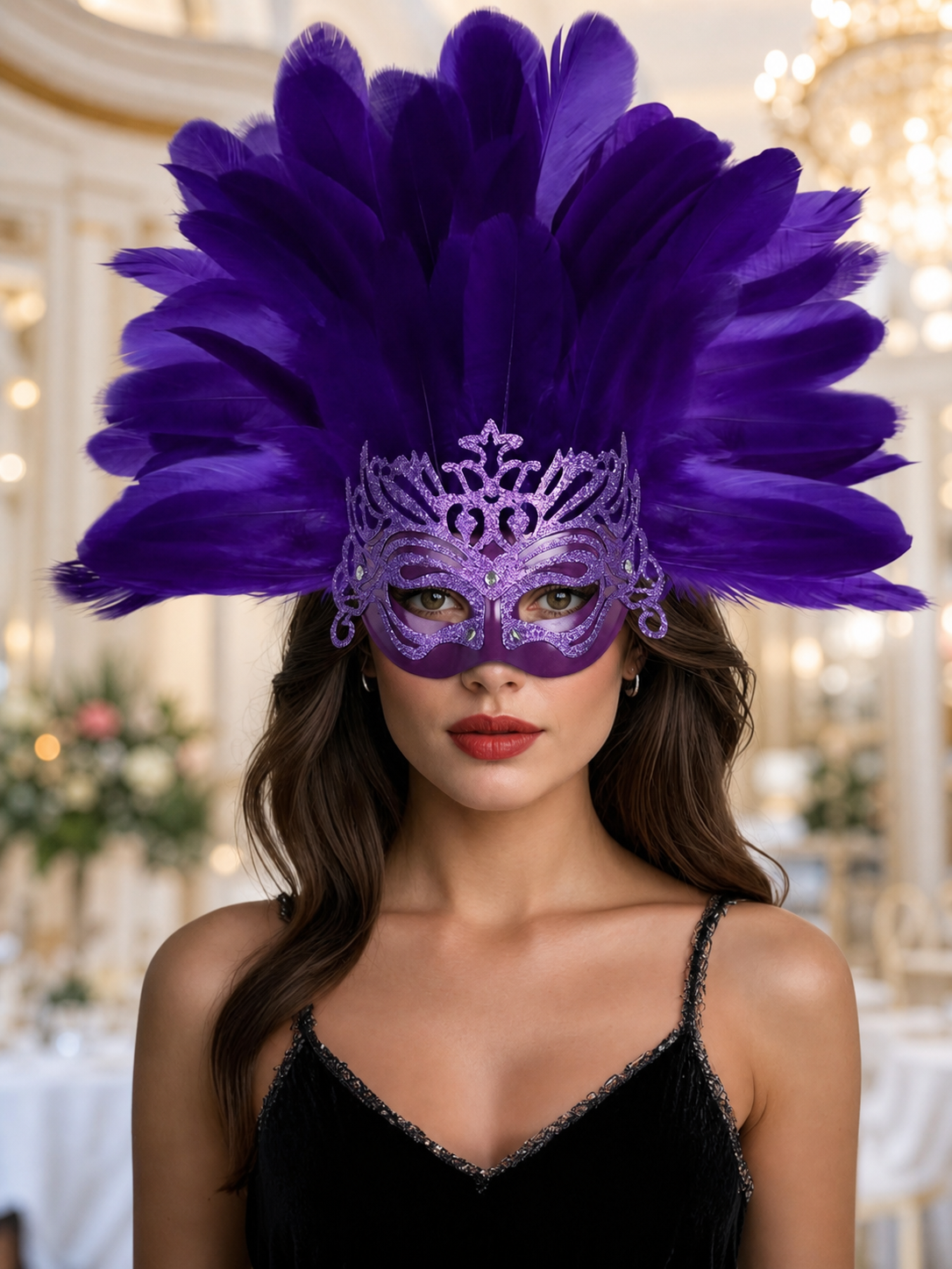 Purple Feathered Carnival Mask Headpiece product view 26