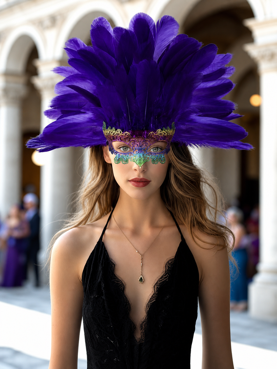 Carnival Headdress with Feathers and Mask