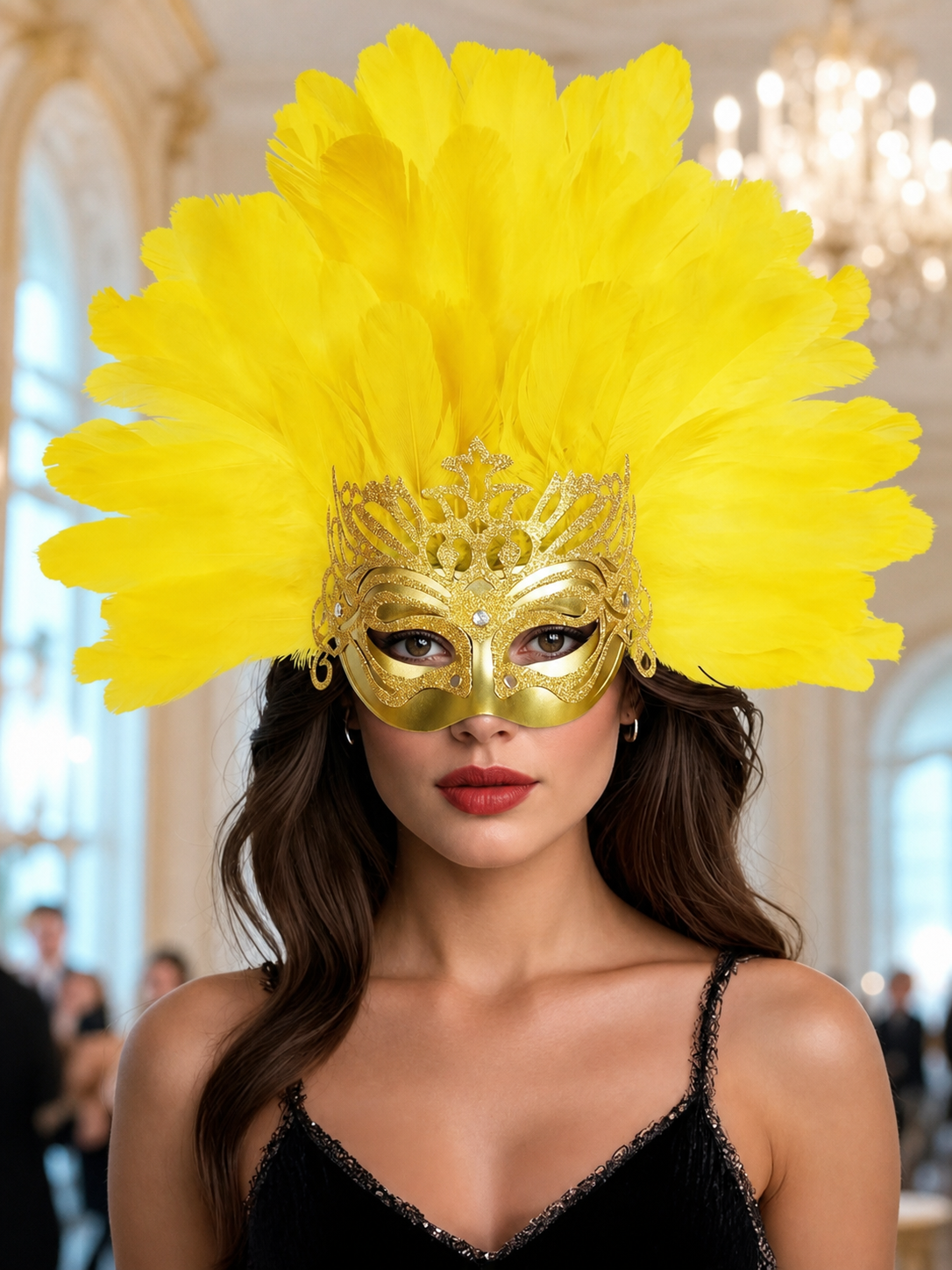Yellow Feather Carnival Mask Headpiece product view 32