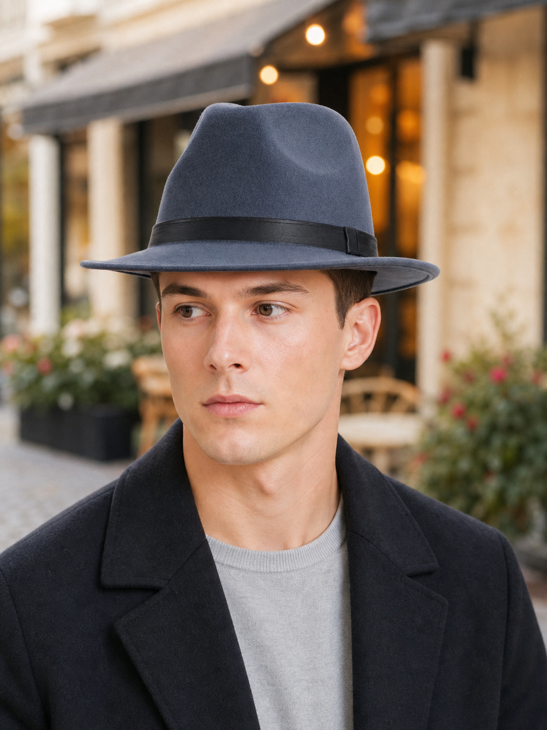 Carnival fedora hat with a short brim and ribbon lifestyle view 3