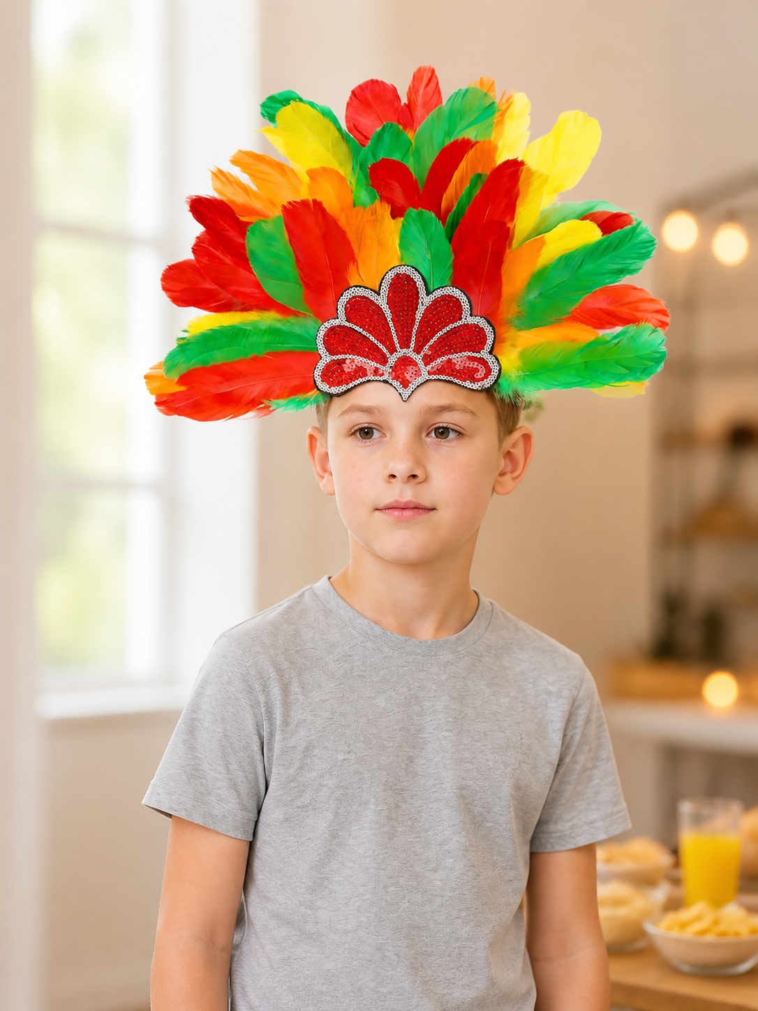 Carnival Headpiece with Multicolored Feathers lifestyle view 5