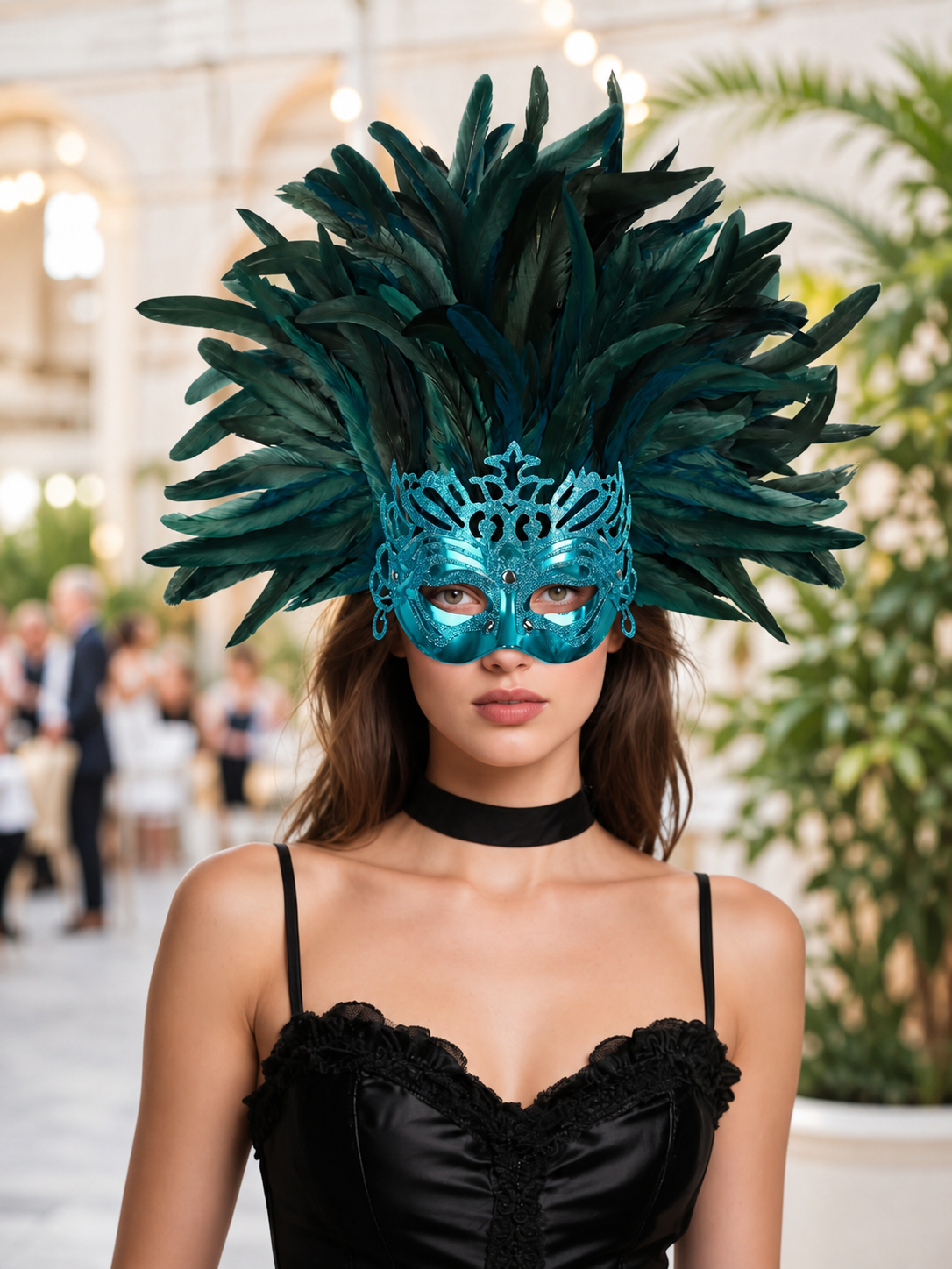 Carnival feathered headpiece with mask