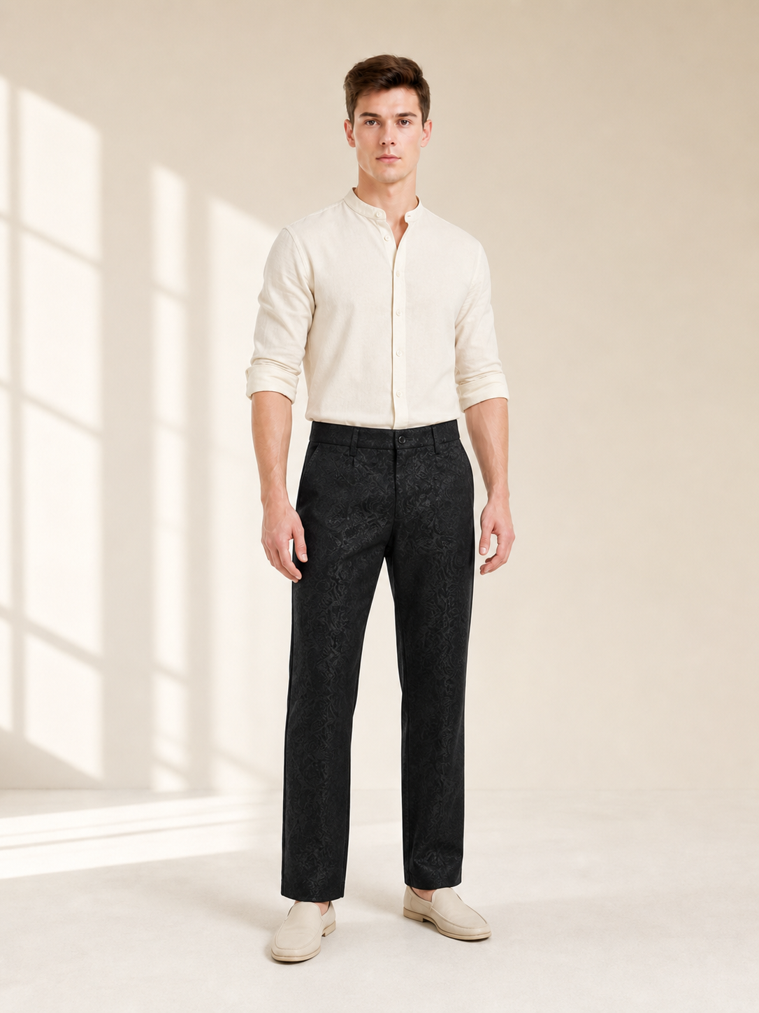Men's Black Straight-Leg Jacquard Pants lifestyle view 2