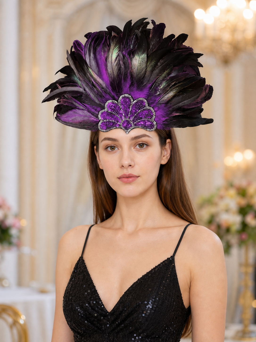 Carnival Headpiece with Purple Feathers