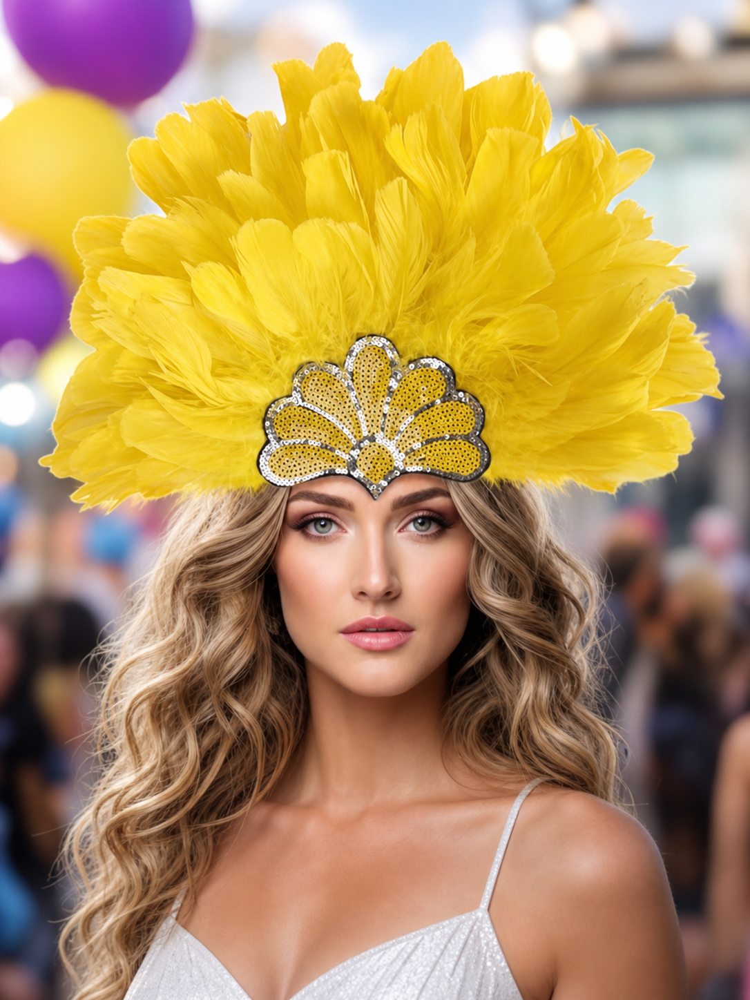 Carnival Headpiece with Yellow Feathers