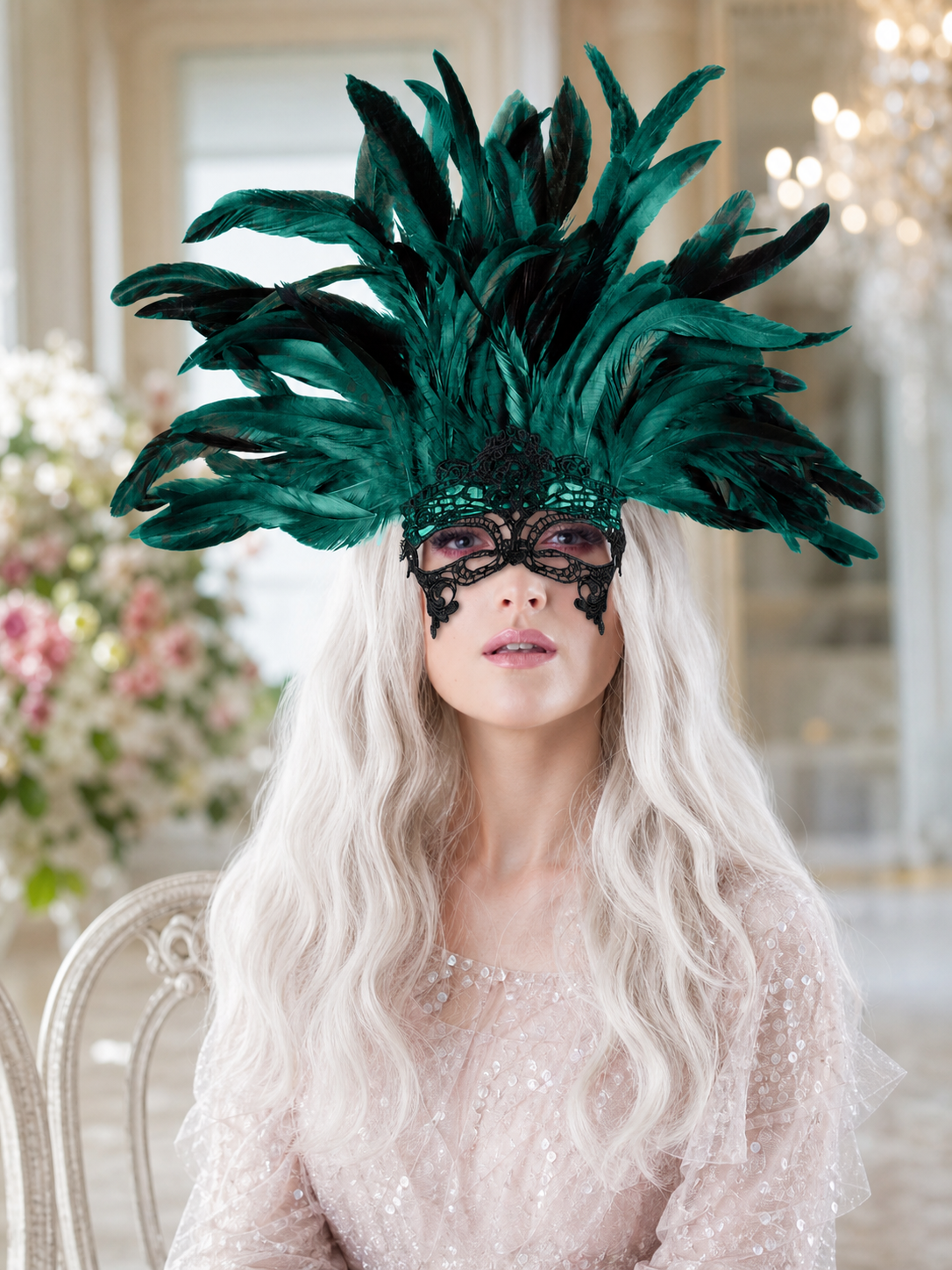 Carnival Feather and Mask Headpiece