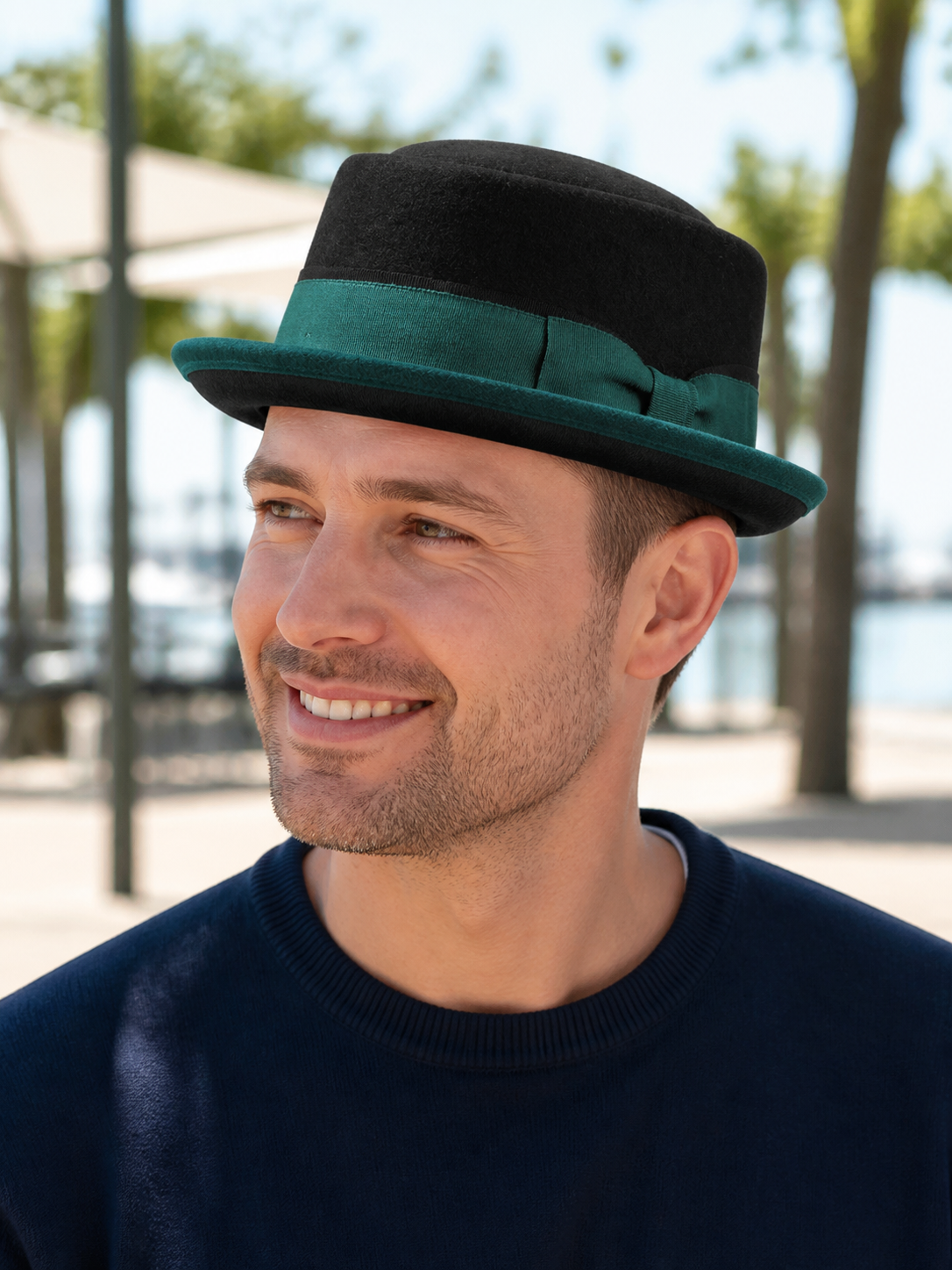 Carnival fedora hat with contrasting ribbon lifestyle view 2