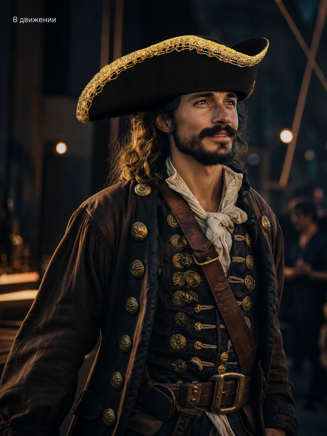 Black tricorn hat with gold trim product view 37