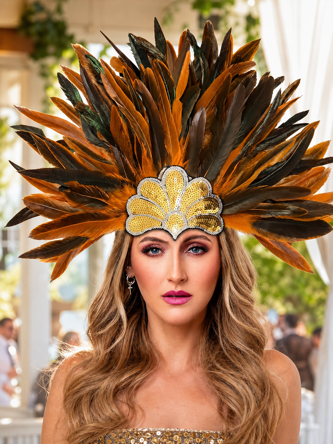 Carnival Headpiece with Orange Feathers