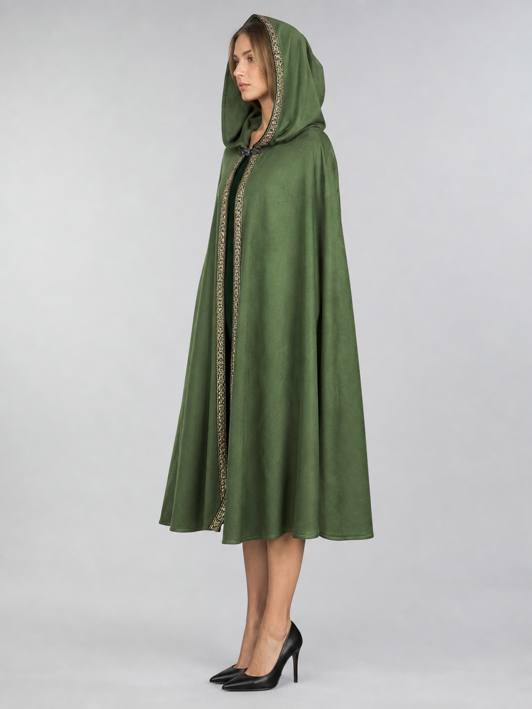 Green Carnival Cloak with Hood and Trim