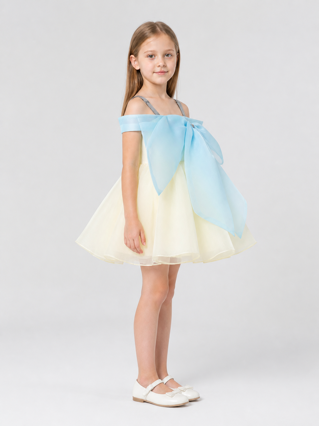 Princess Dress with a Full Layered Skirt and Bow side view