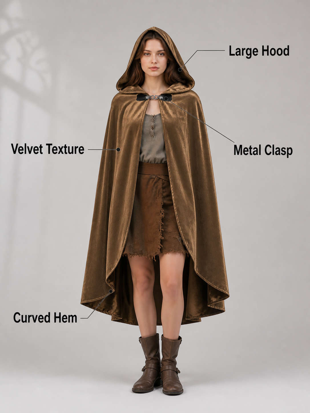 Brown Hooded Costume Cloak