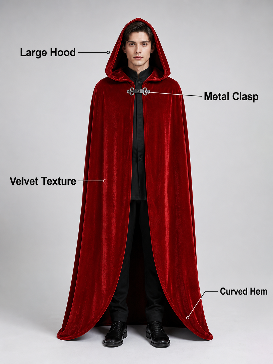 Red Velvet Cape with Feather Trim
