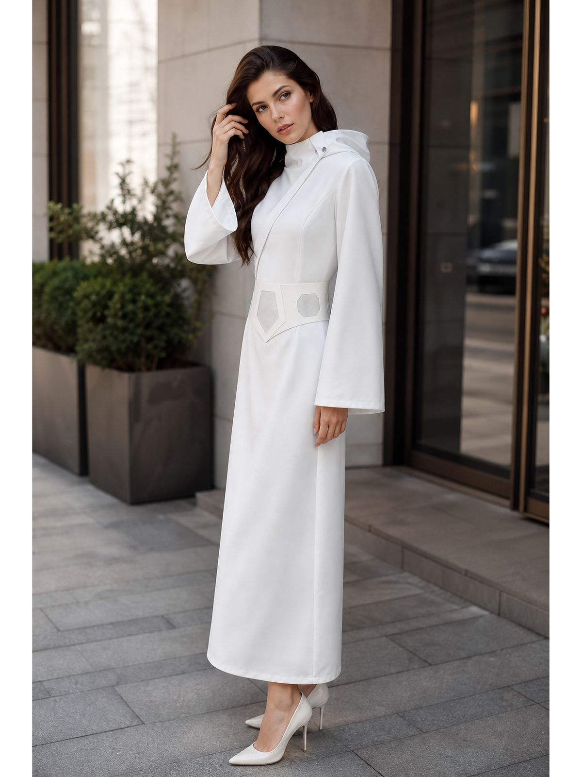 Princess Leia Hooded Dress Costume with Belt side view