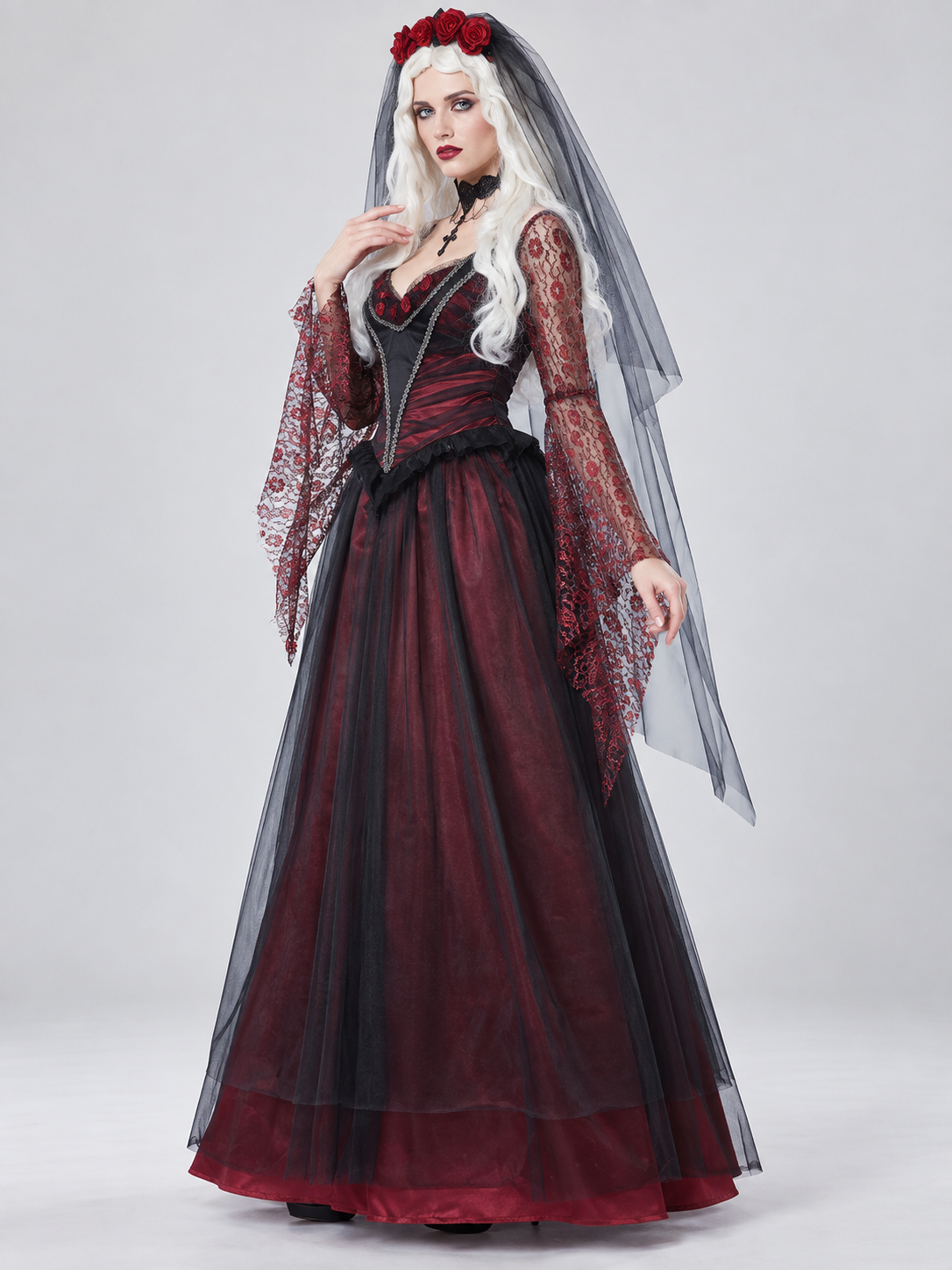 Vampire Costume with Veil and Choker