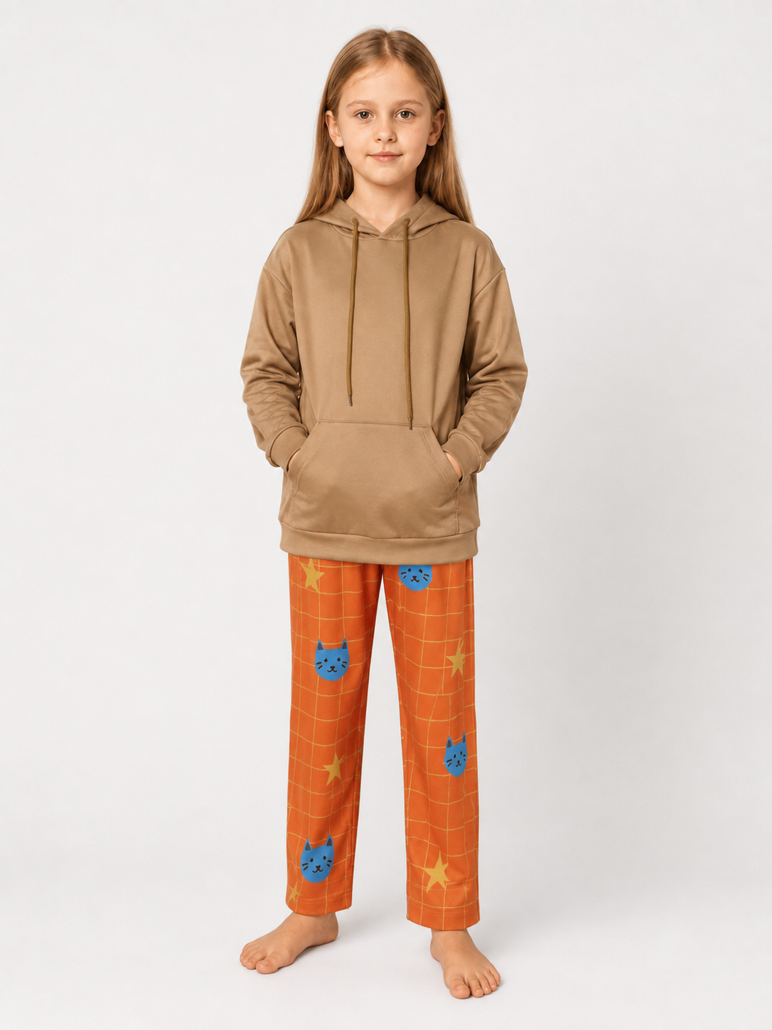 Kids' Hooded Pajama Set with Kangaroo Pocket and Print size guide
