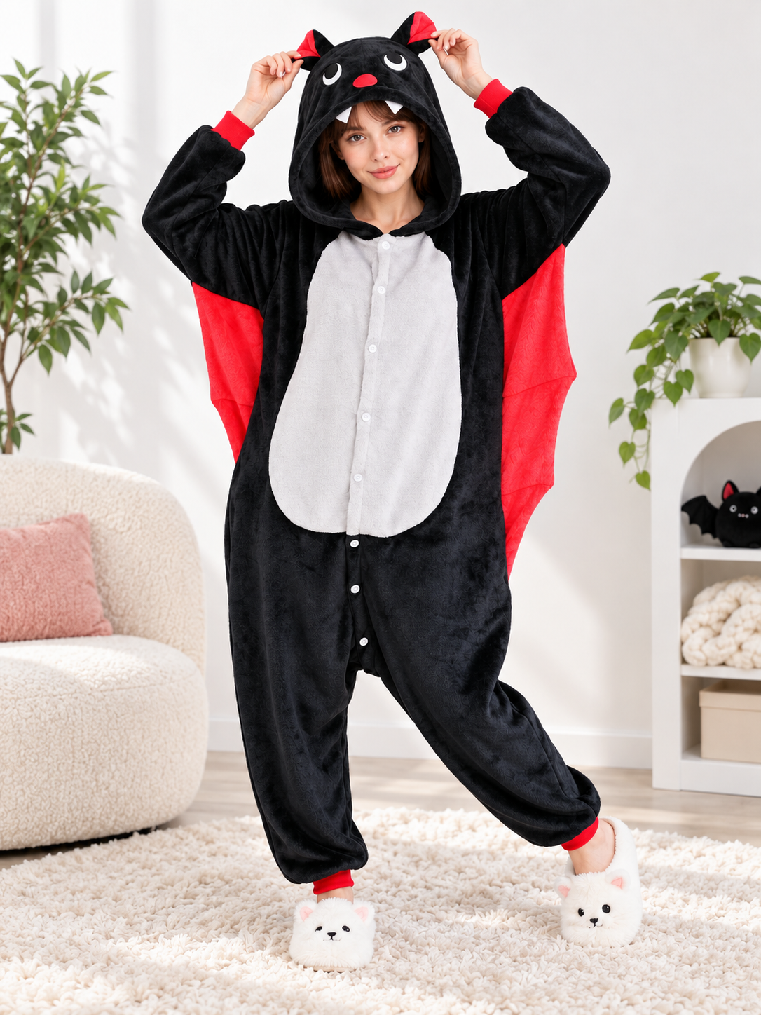 Black Hooded Pajama Onesie with Ears and Fangs size guide