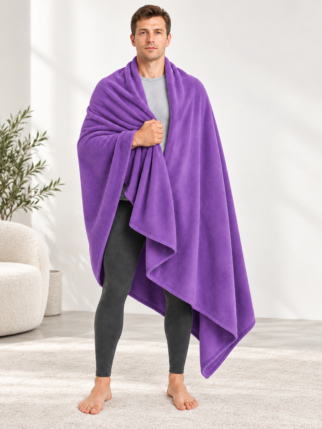 Purple Double-Sided Fleece Blanket, 100% Polyester size guide