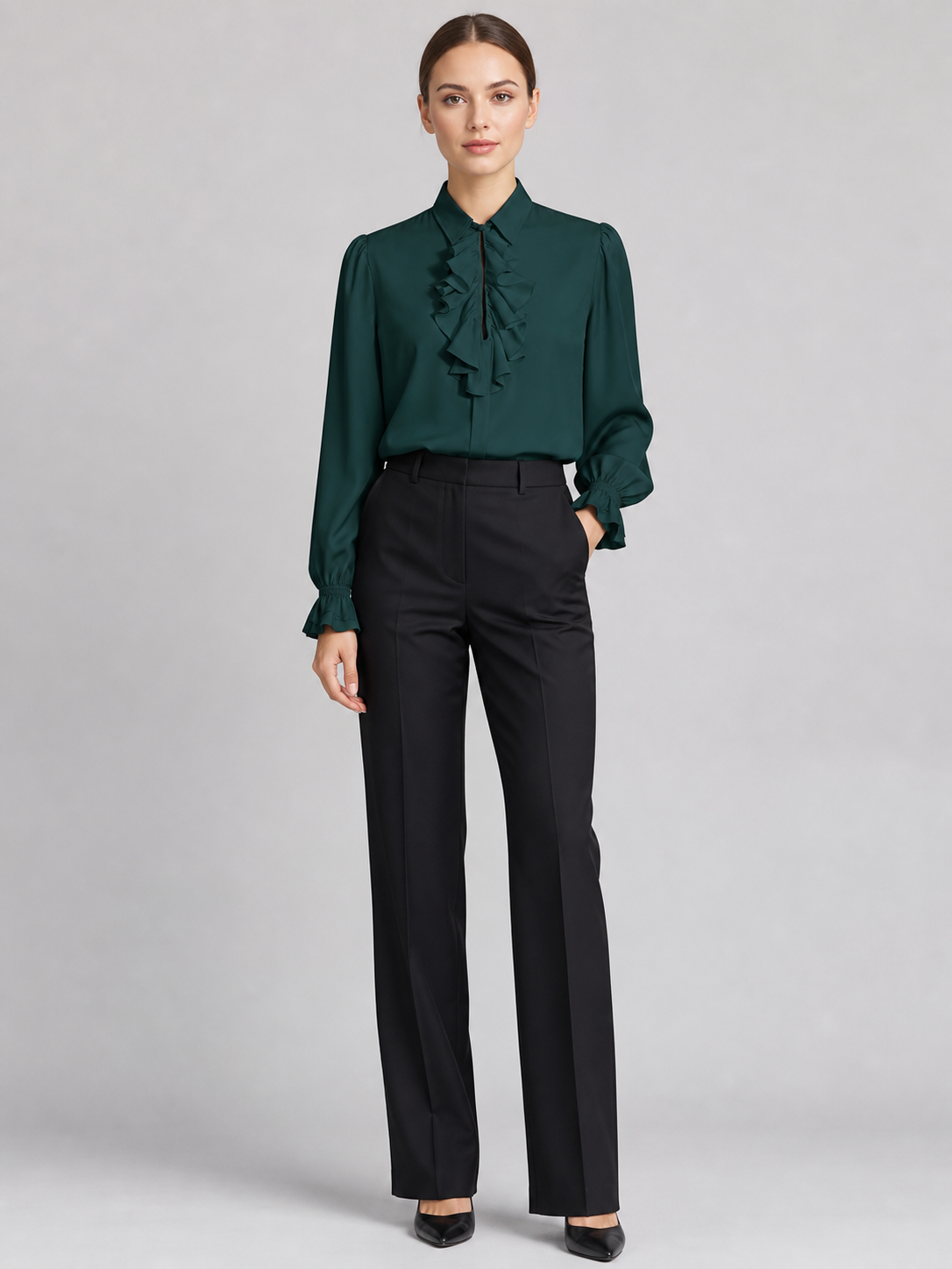 Vintage Ruffled Blouse, Dark Green