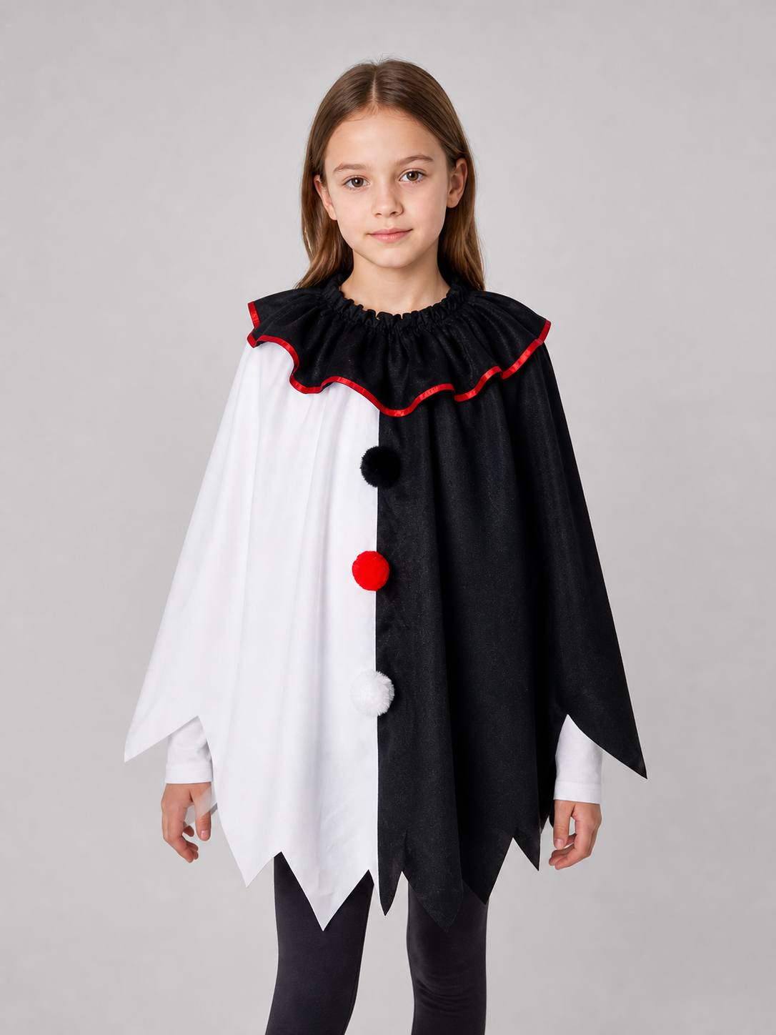 Horror Clown Cape, Black and White with Red Trim