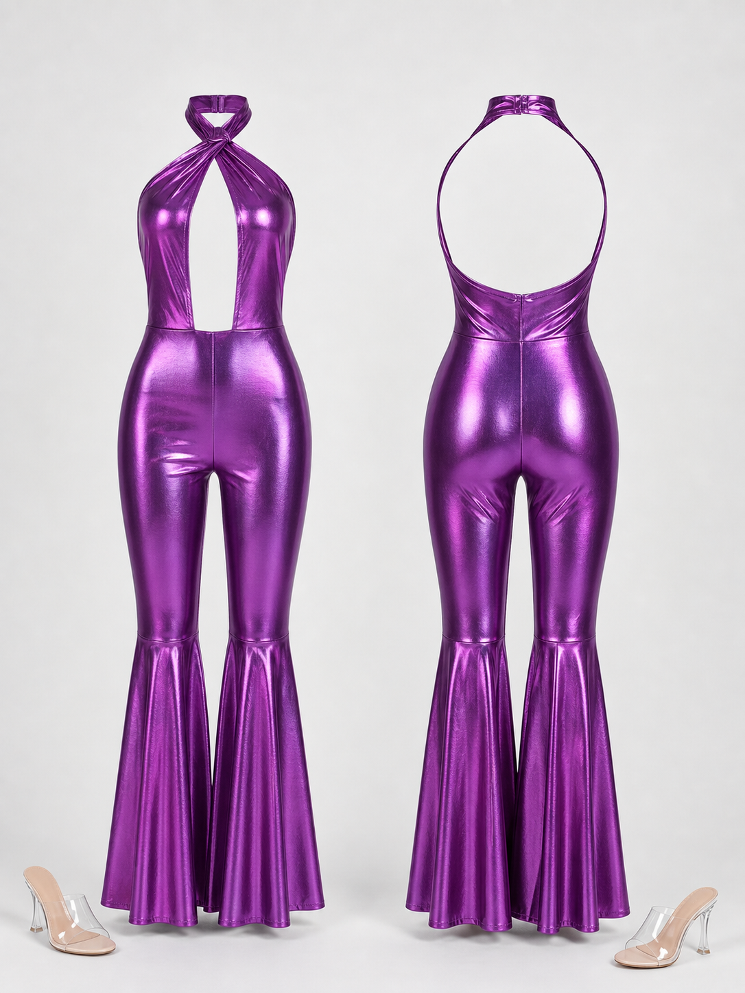 Retro disco jumpsuit, purple with shimmer