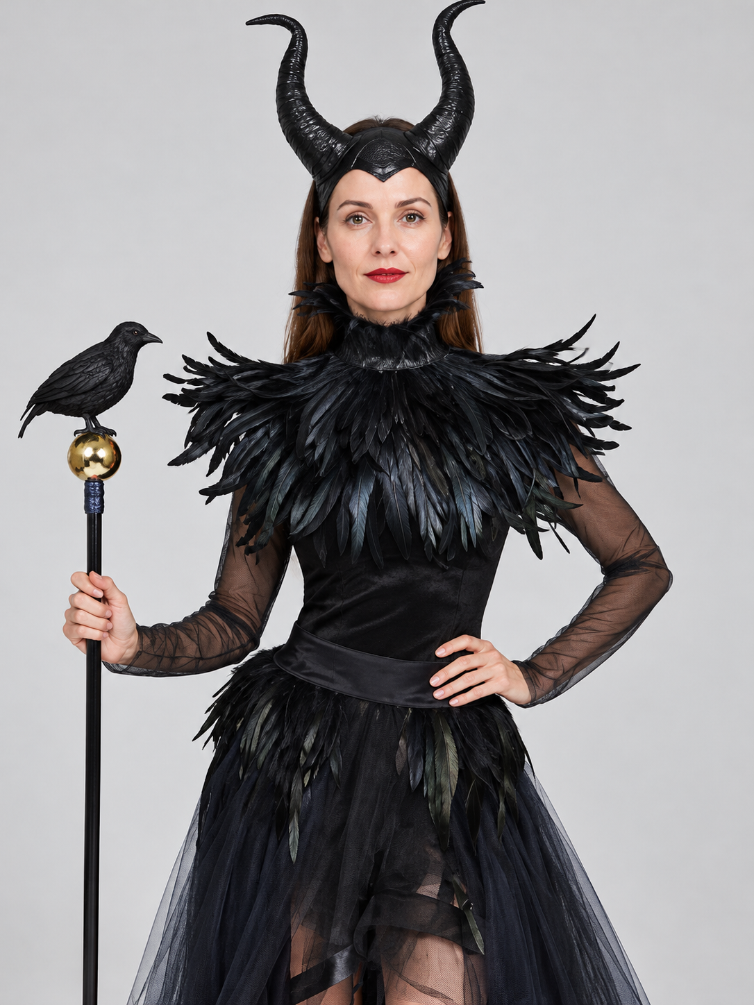 Black Carnival Costume with Feathers and Horns