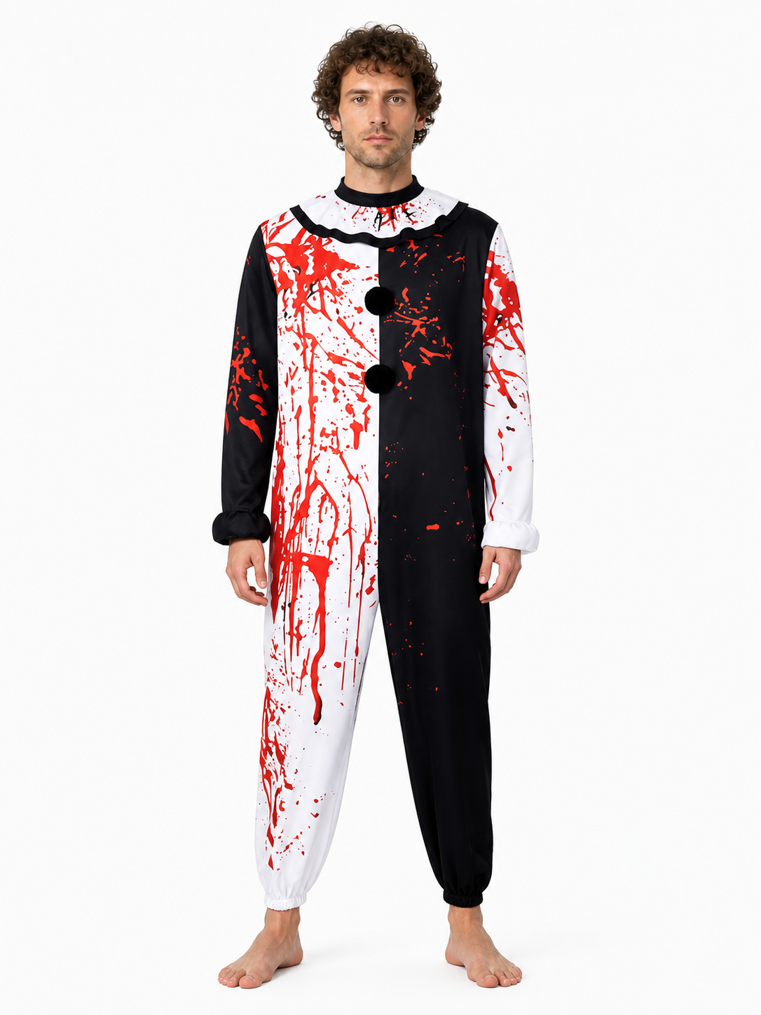 Black-and-White Clown Jumpsuit with Blood Print product detail 3