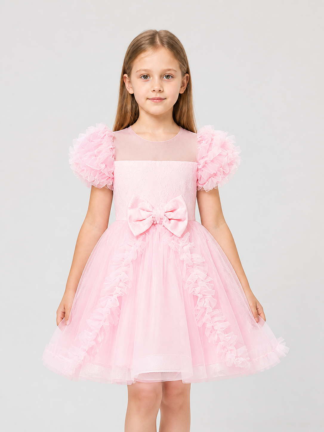 Pink Tutu Dress for Girls with Bow and Lace Trim Costume Dresses detail 3