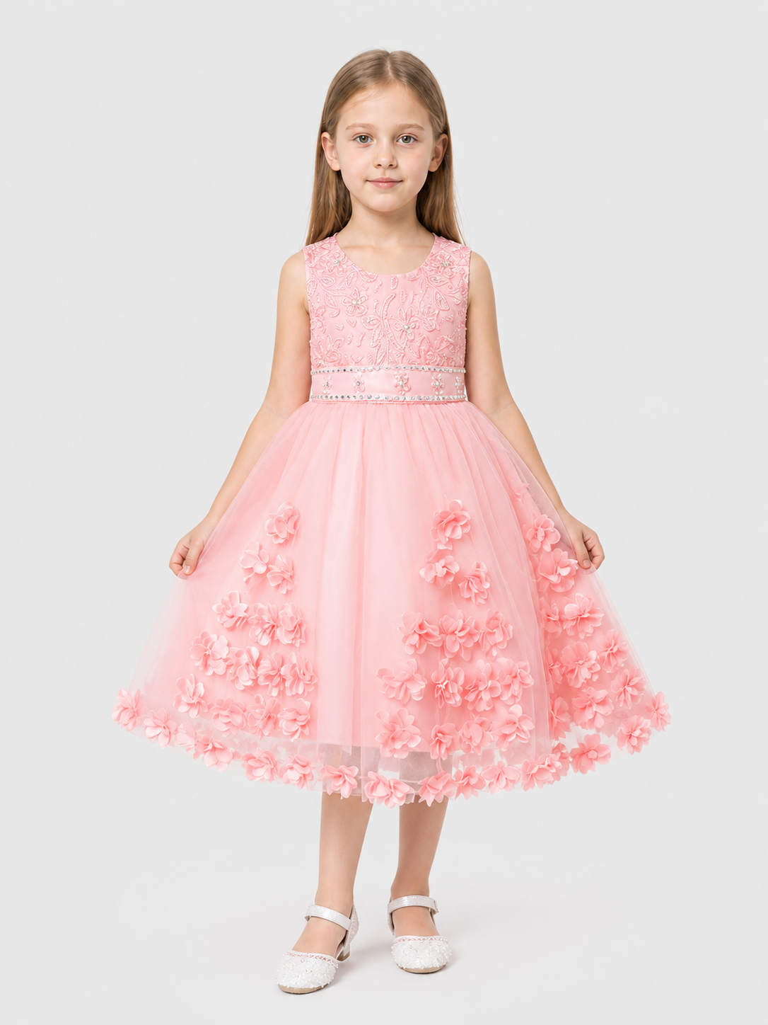Girls' Formal Sequin Dress with 3D Flowers Costume Dresses detail 3
