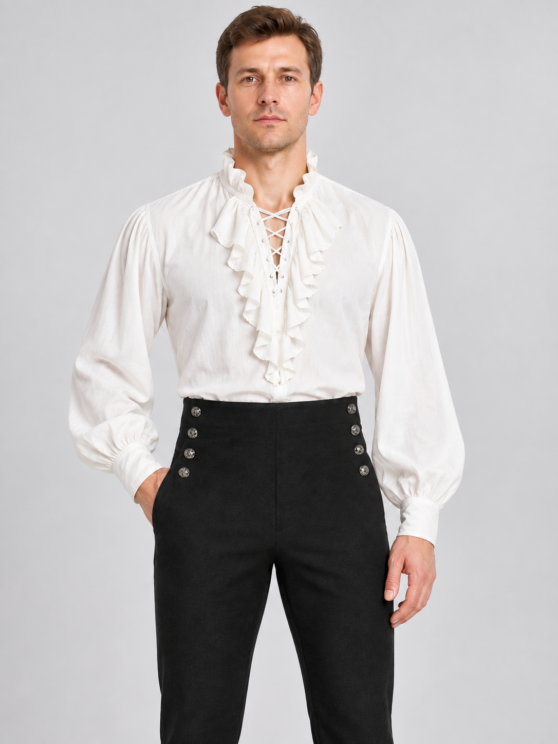 Black Straight-Leg High-Waisted Pants with Side Zipper