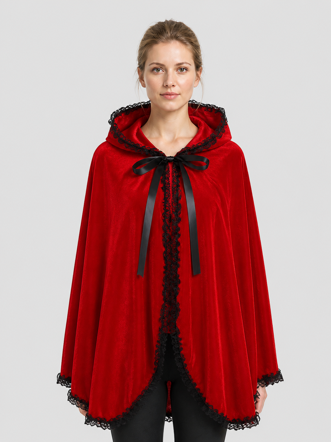 Red Short Lace Hooded Cape for Halloween Costume Capes detail 3