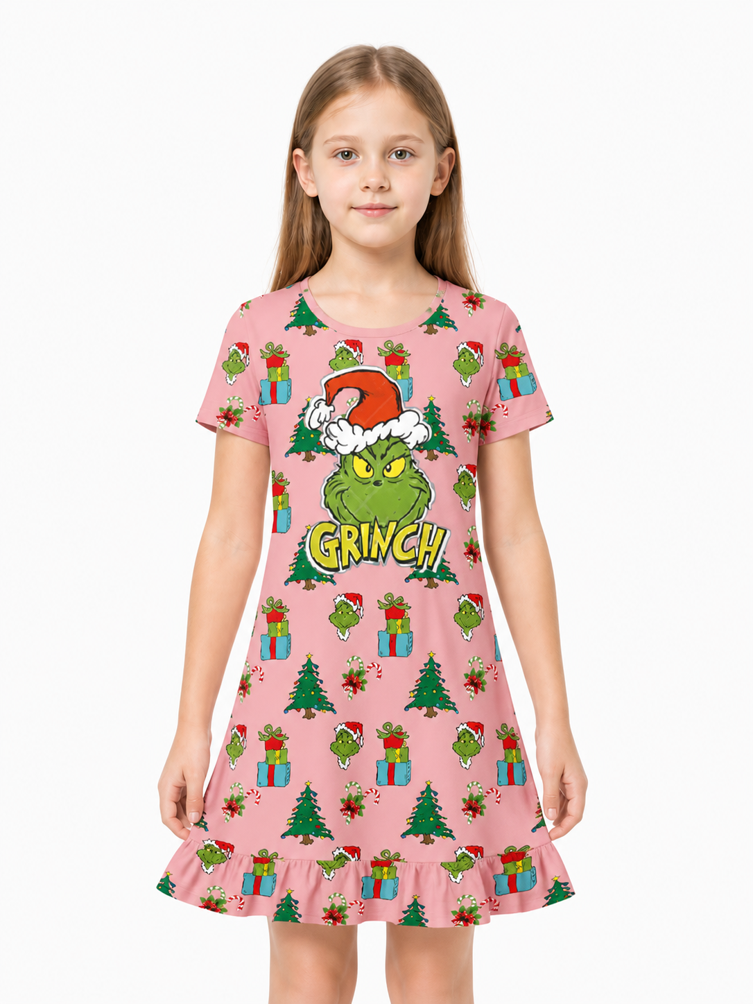 Children’s Grinch Dress, Short Sleeves, A-Line, Ruffles product detail 3