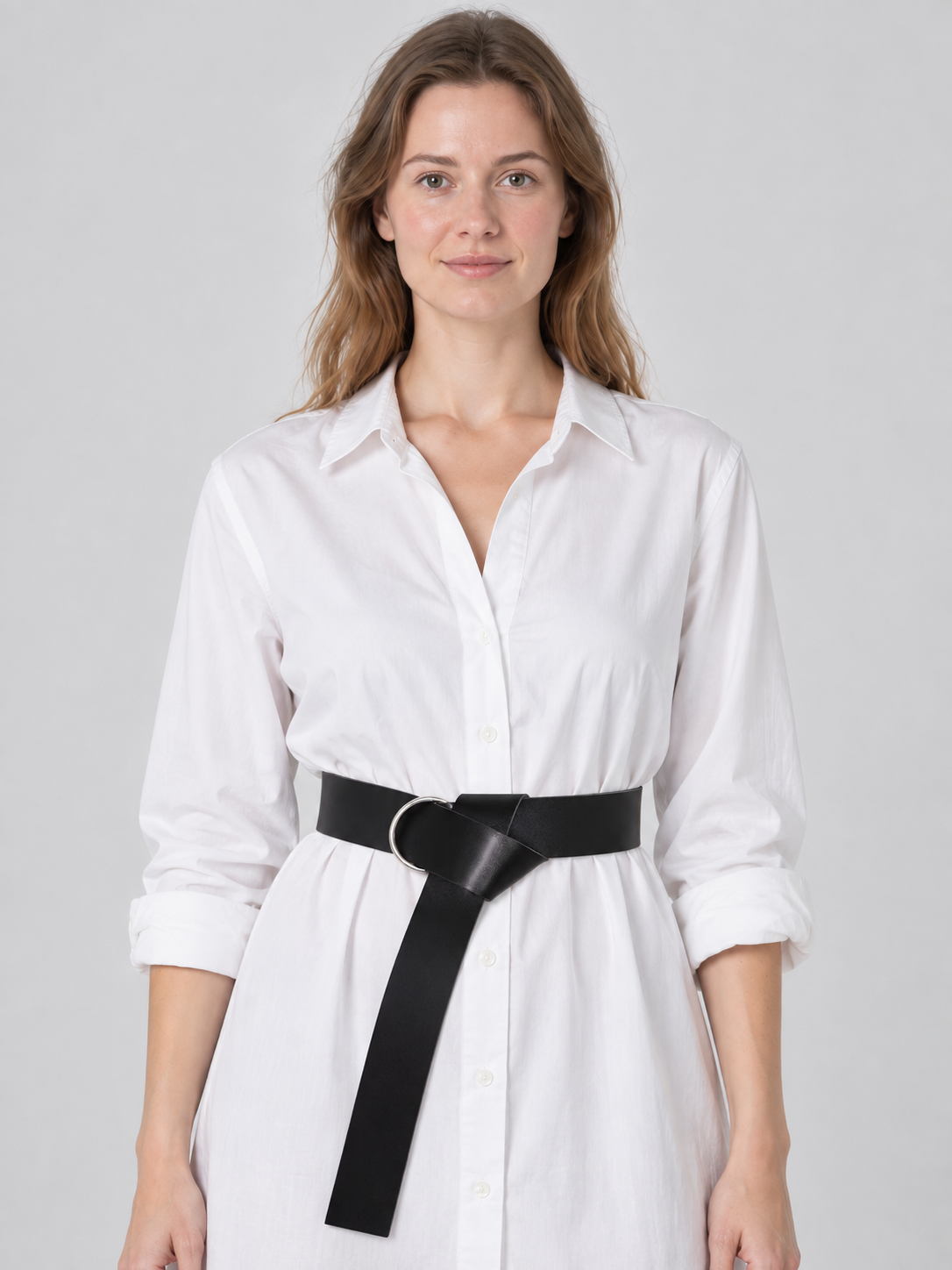 Long Black Belt with Ring Buckle