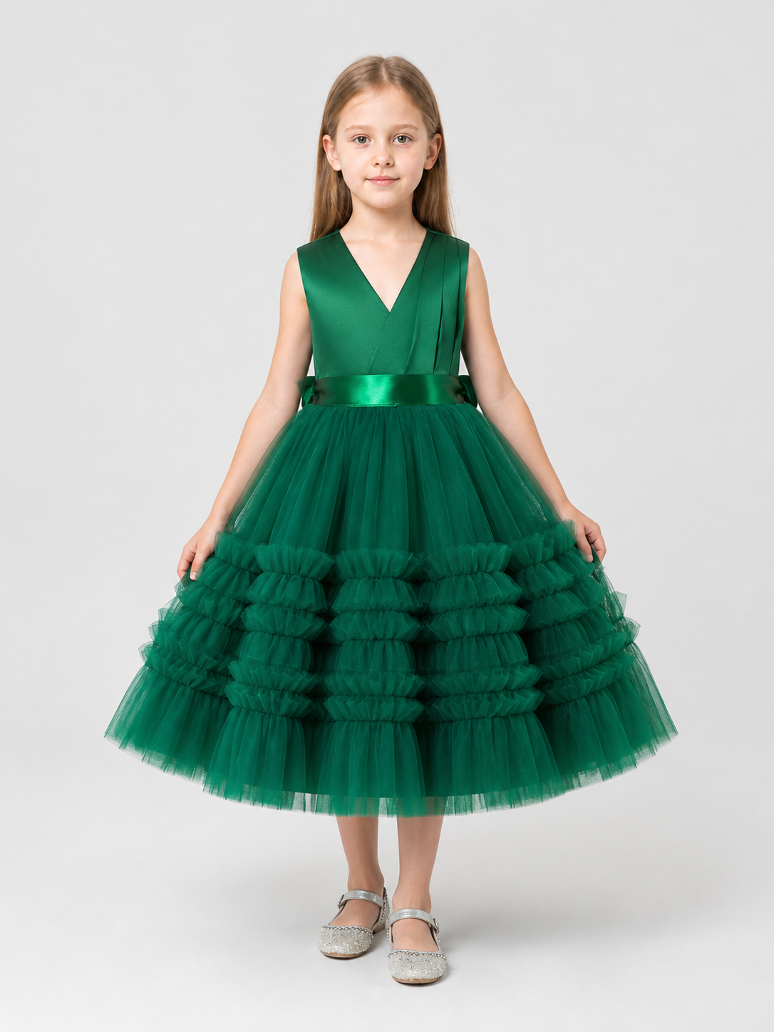 Dark Green Princess Dress for Girls with a Full Skirt Costume Dresses detail 3