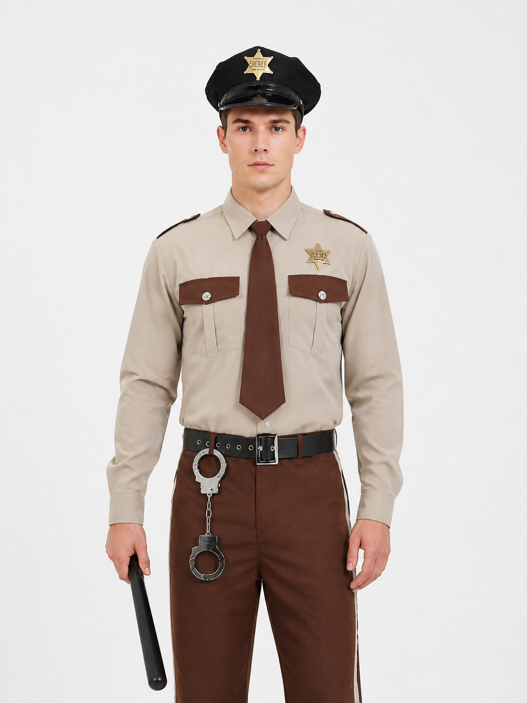 Sheriff Costume with Peaked Cap, Belt, and Tie Costume Headwear detail 3