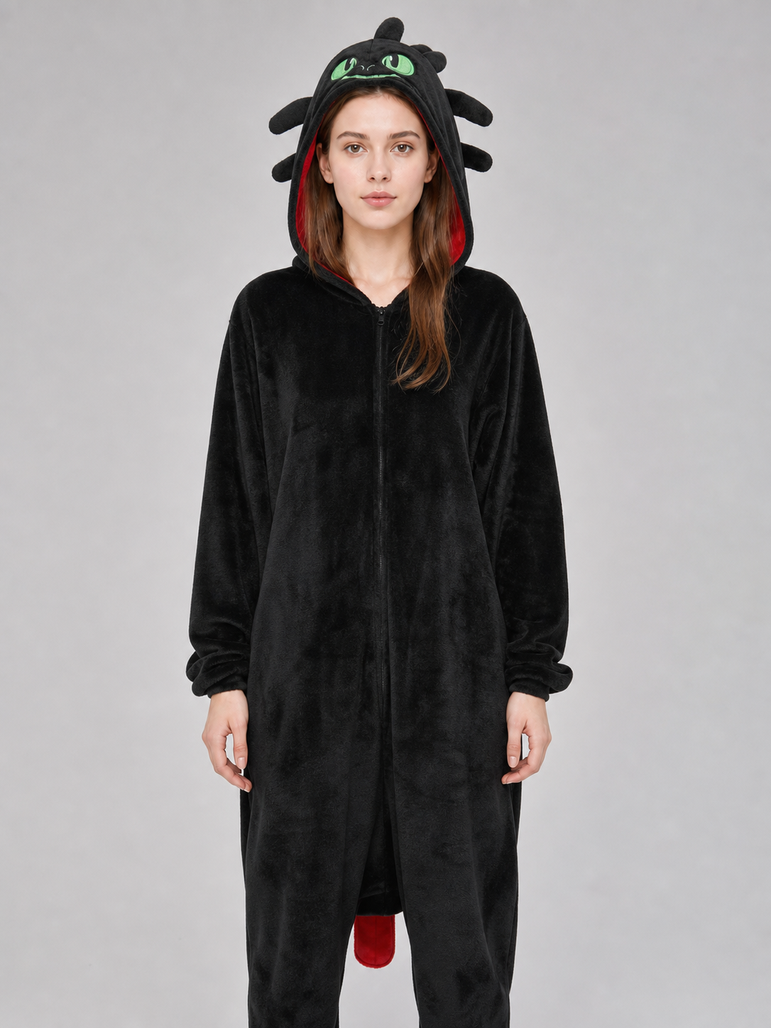 Dragon Kigurumi, Black Hooded Costume upper body view